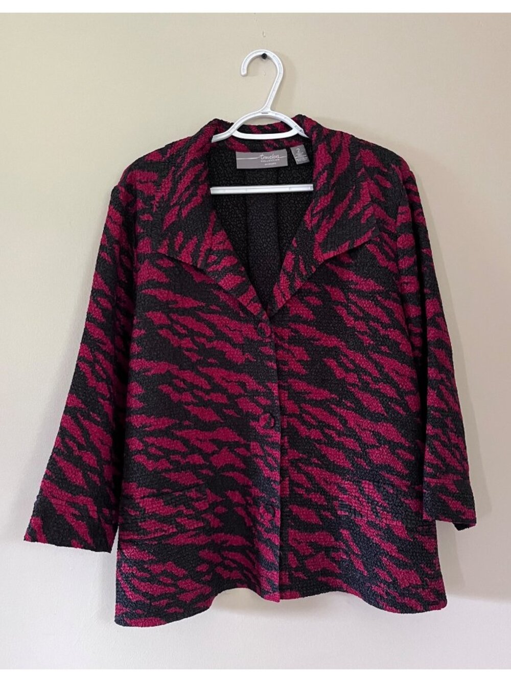 Travelers Collection By Chico's Womens Size 2 US Size 12 Black Red Zebra Jacket